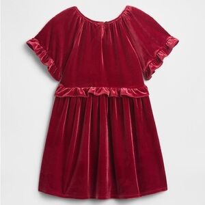 NWT Gap Holiday Christmas Velvet Red Dress with Ruffle Sleeves